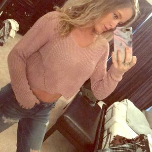 Pink Glitter Crop Sweater